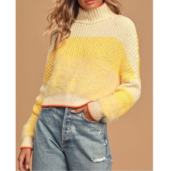 Free People Sweaters - Free People Yellow and Cream Turtleneck Sweater